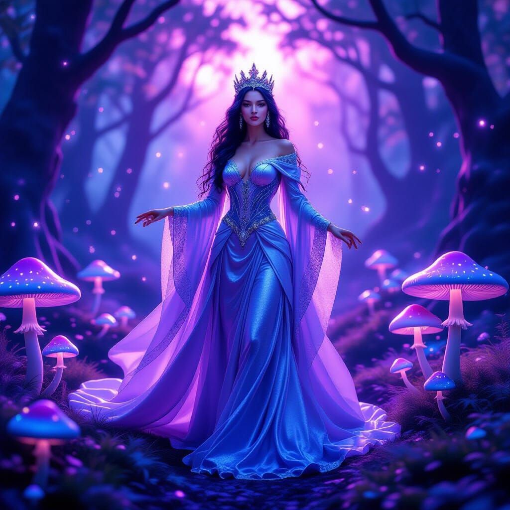 Mystical Queen in Purple Forest Fantasy Portrait
