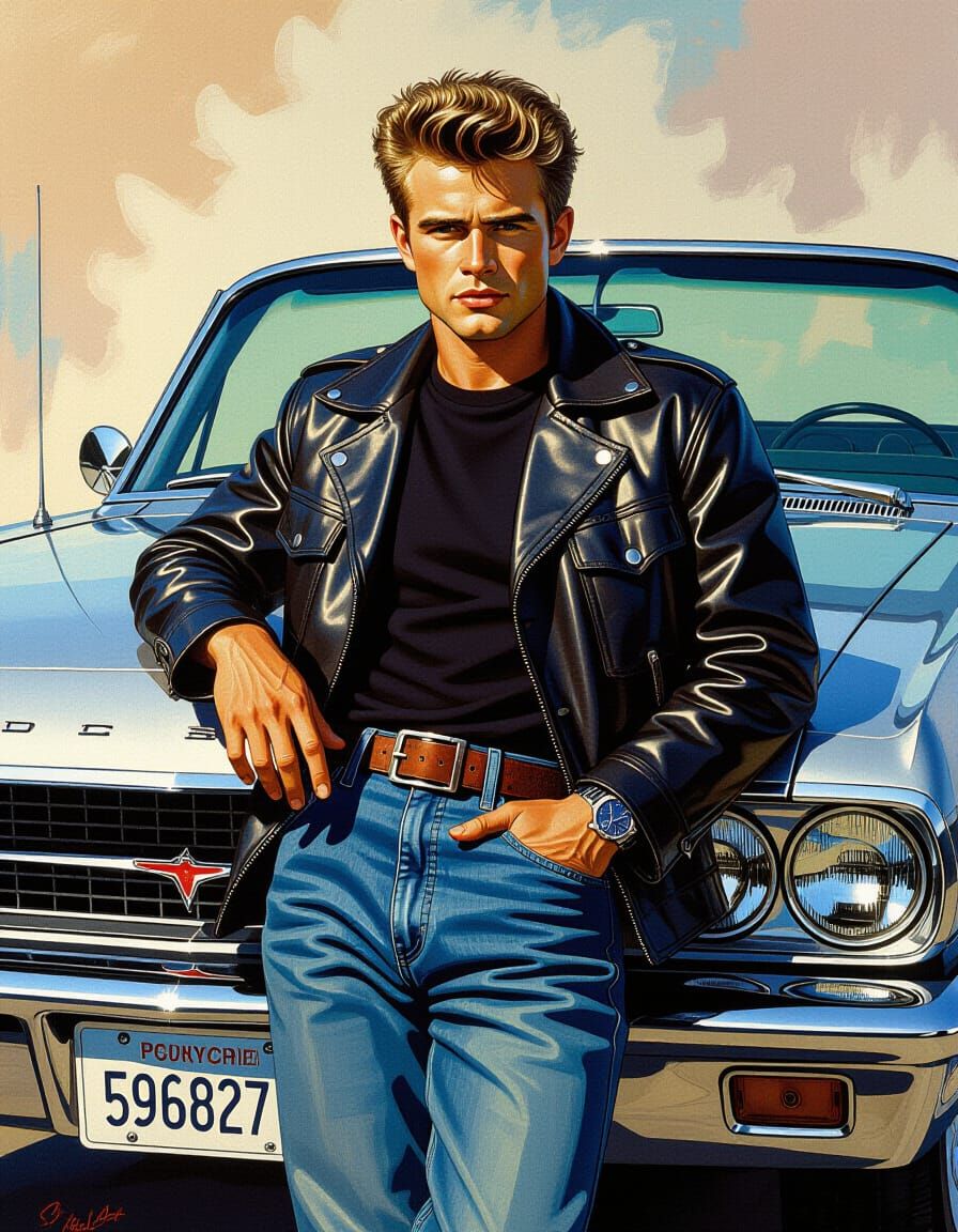 James Dean in Silver Convertible, Abstract Digital Art