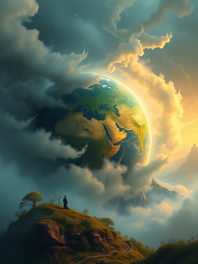 Ethereal Earth Rises in Whimsical, Dreamlike Scene