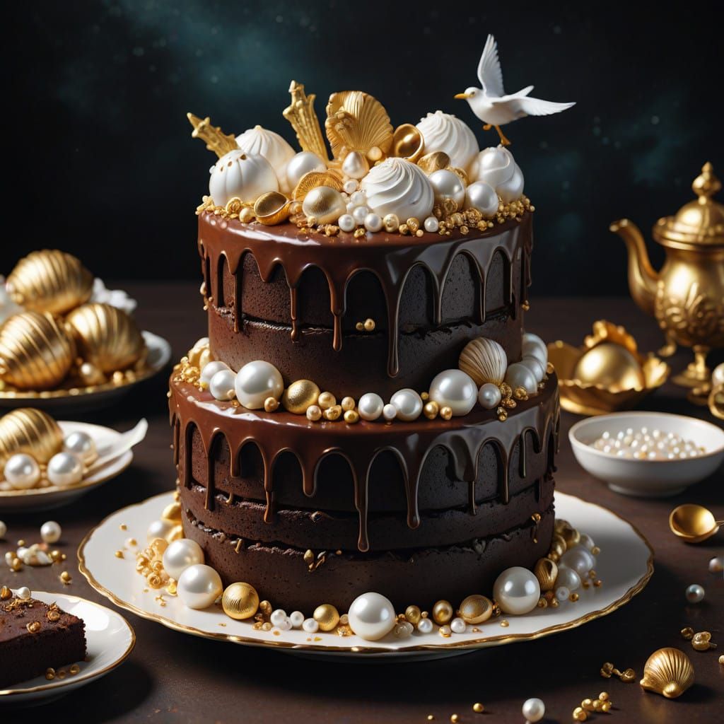 A portrait of a stunning, chocolate cake.