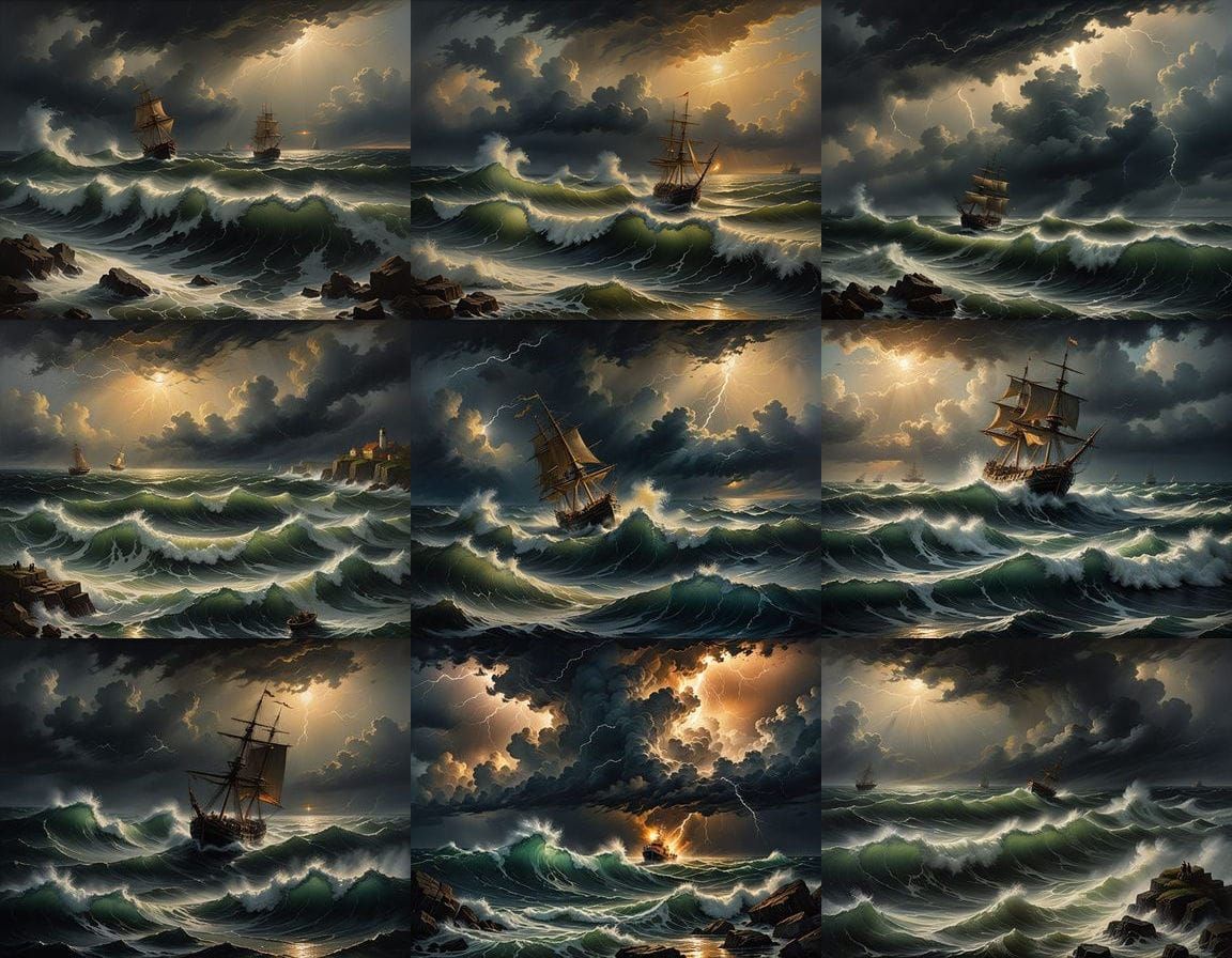Turbulent Seascape with Rescue Amidst a Stormy Night