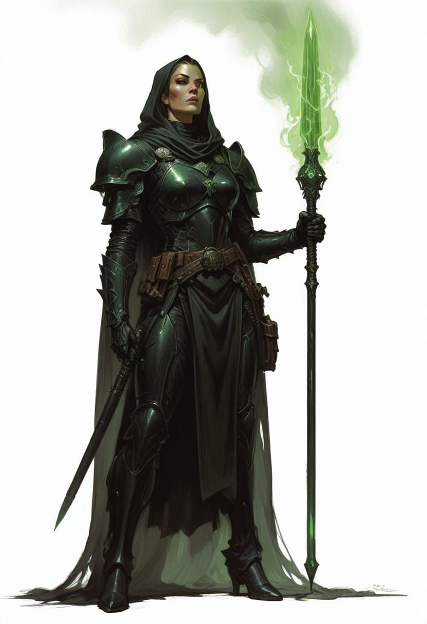 Sci-Fi Widow Knight with Glowing Power Staff