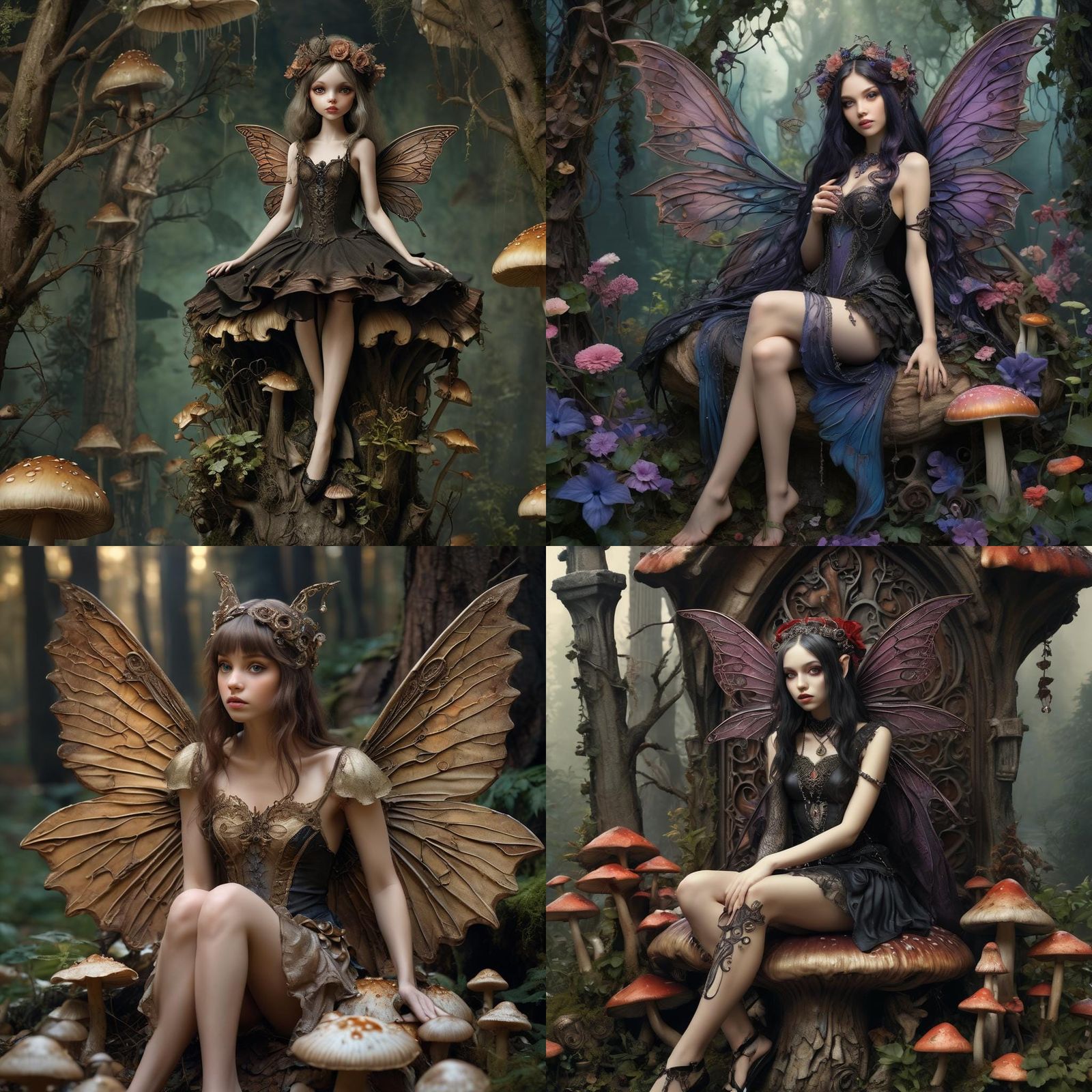 Gothic Fairy on Mushroom, Fantasy Art