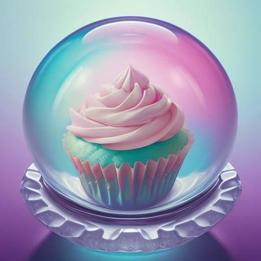 Pastel Cupcake in Glass Ball: Hyperrealistic Concept Art