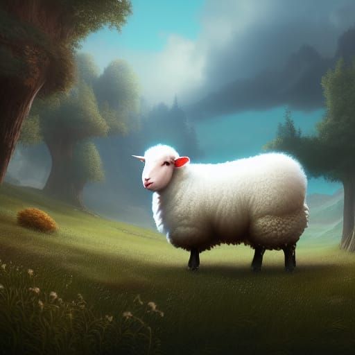Fluffy White Sheep Matte Painting in Deep Color