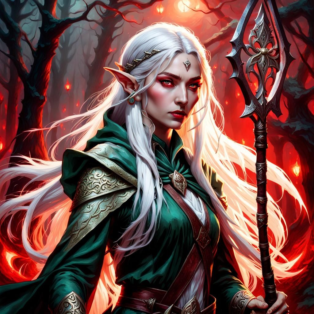 Ethereal Elf Maiden in Eldritch Horror Landscape