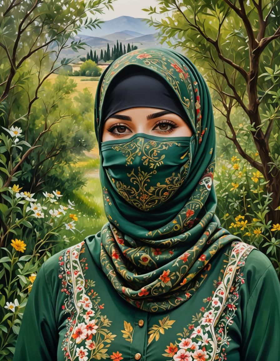 Middle Eastern Woman in Hijab as Oil Painting