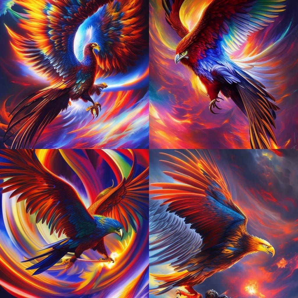 Flaming Eagle in Retrowave Comic Art Style