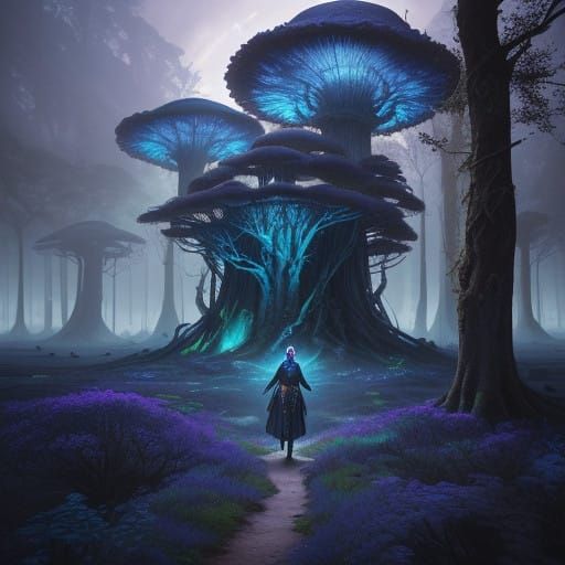 Ethereal Fantasy Maiden in Whimsical Forest Landscape