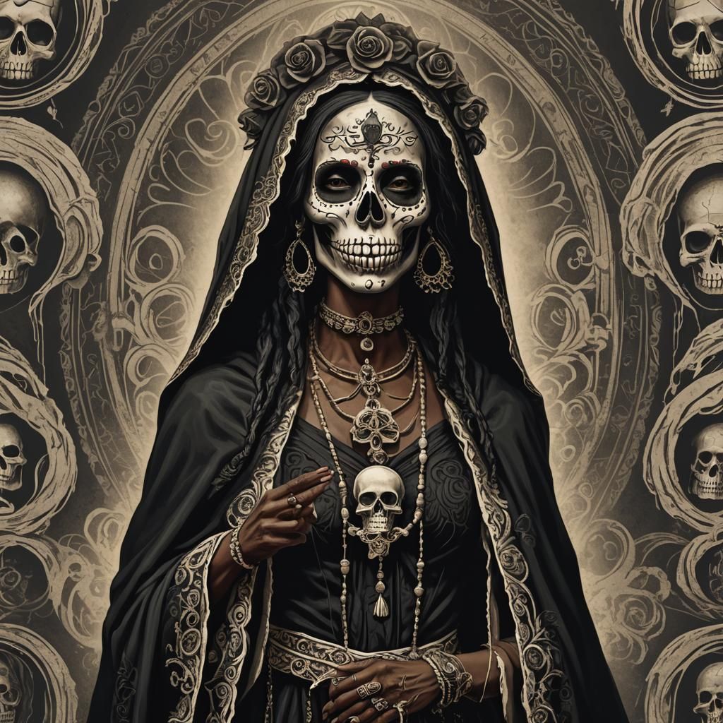 Realistic Black Female Santa Muerte Image