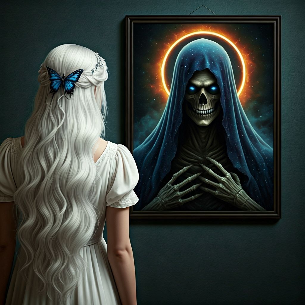 Lady Timpani Gazing at Veiled Harbinger Portrait