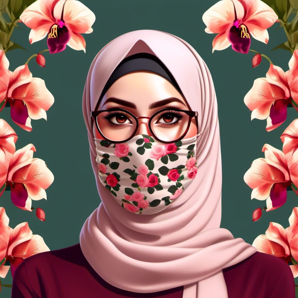 Beautiful Hijabi Portrait with Floral Background