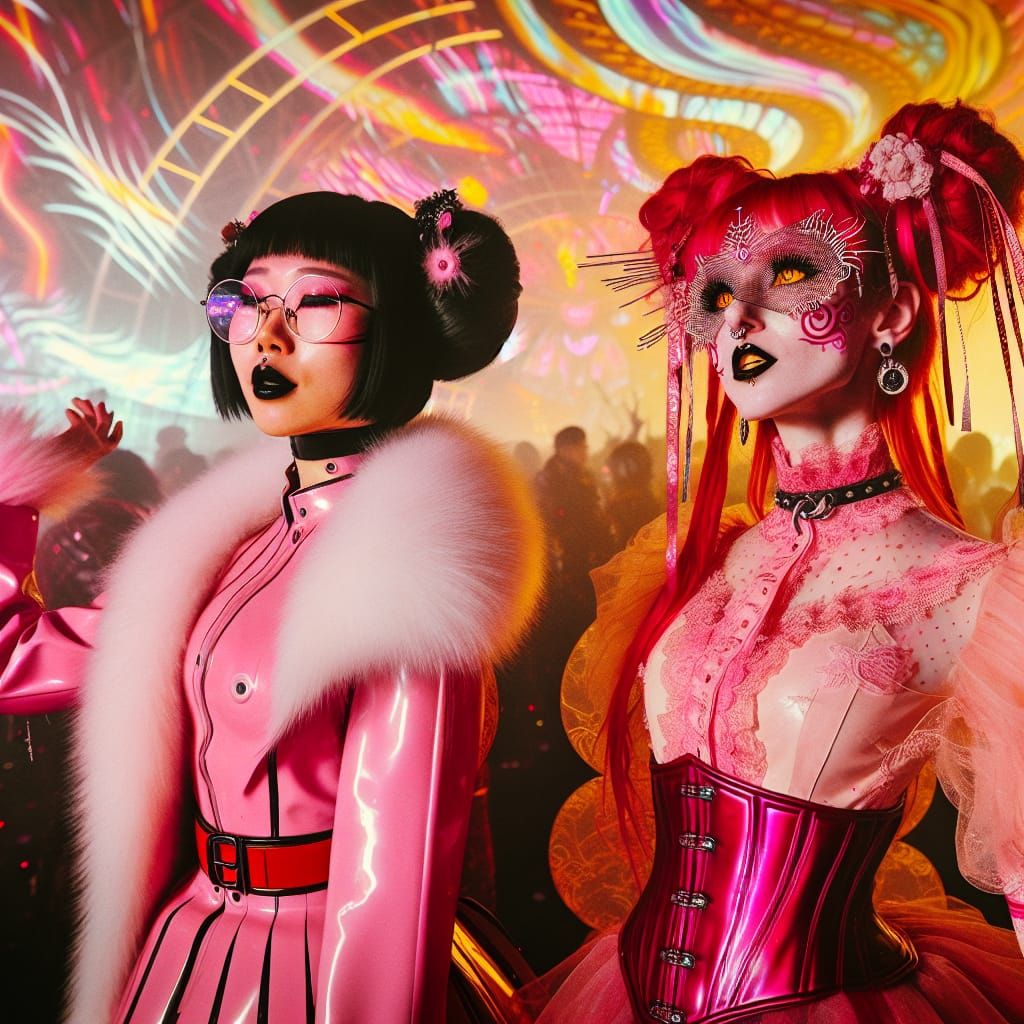 Women in Vibrant Rave Attire Dancing Together