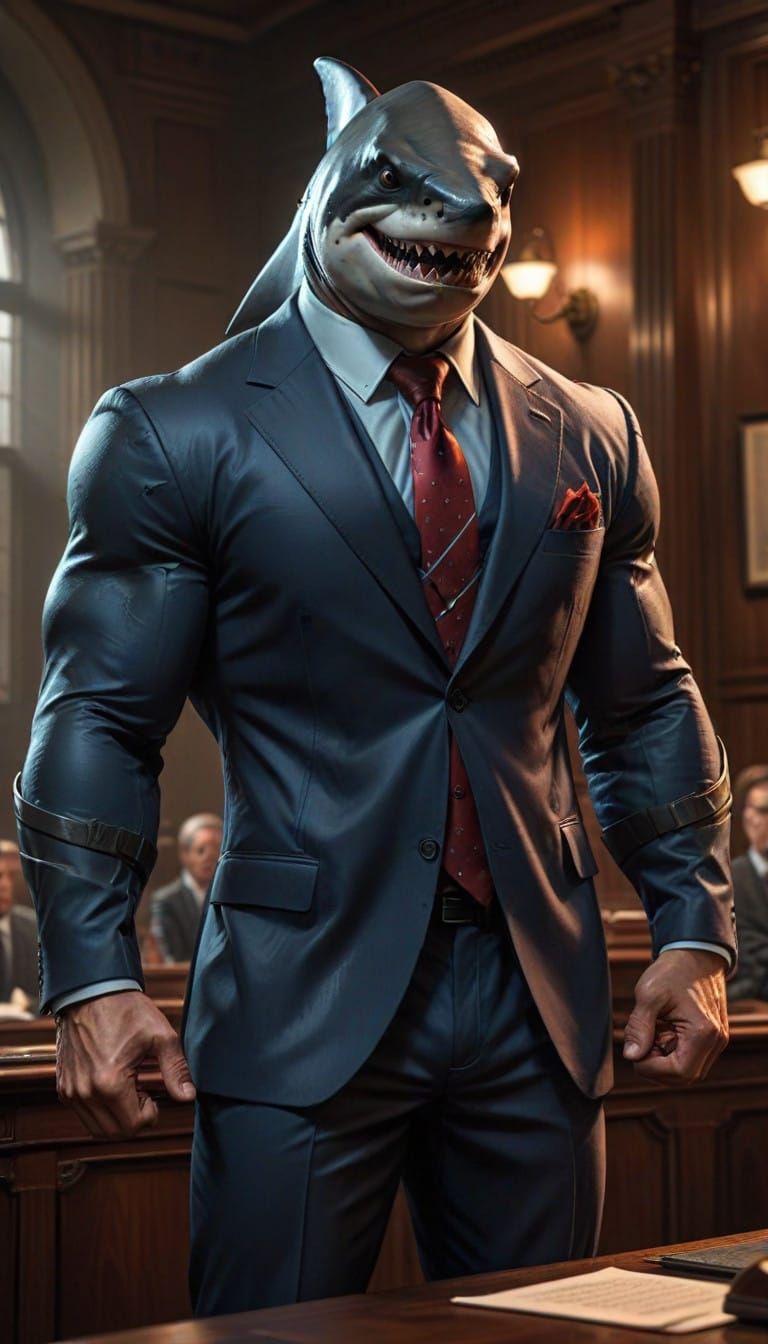 Muscular Anthro Shark Lawyer in Tailored Suit