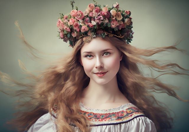 Slavic Girl Portrait in Traditional Dress