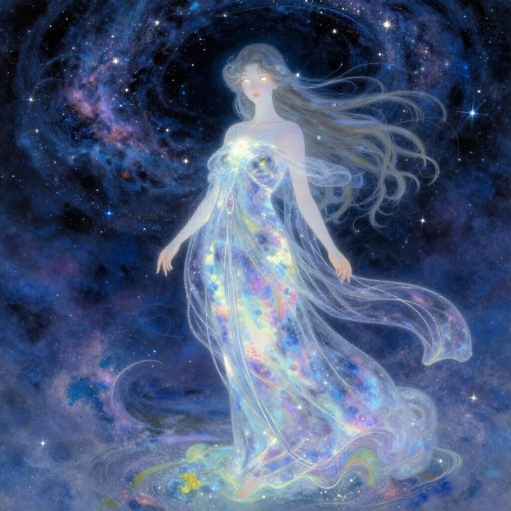 Celestial Woman in Art Nouveau Stardust Style