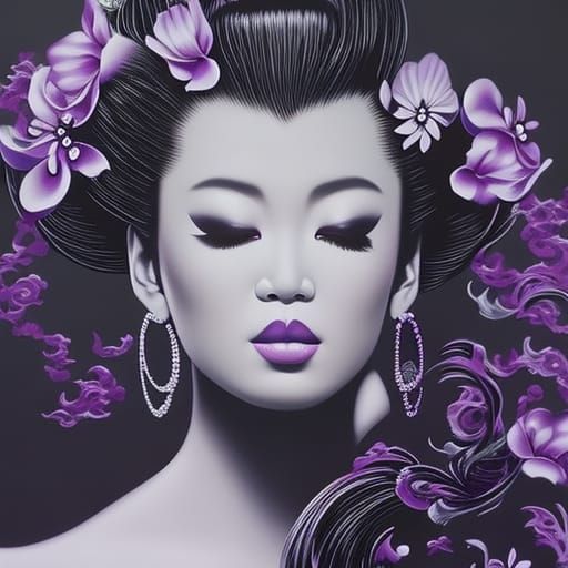 Purple Geisha in Spray Paint and Oil Gouache
