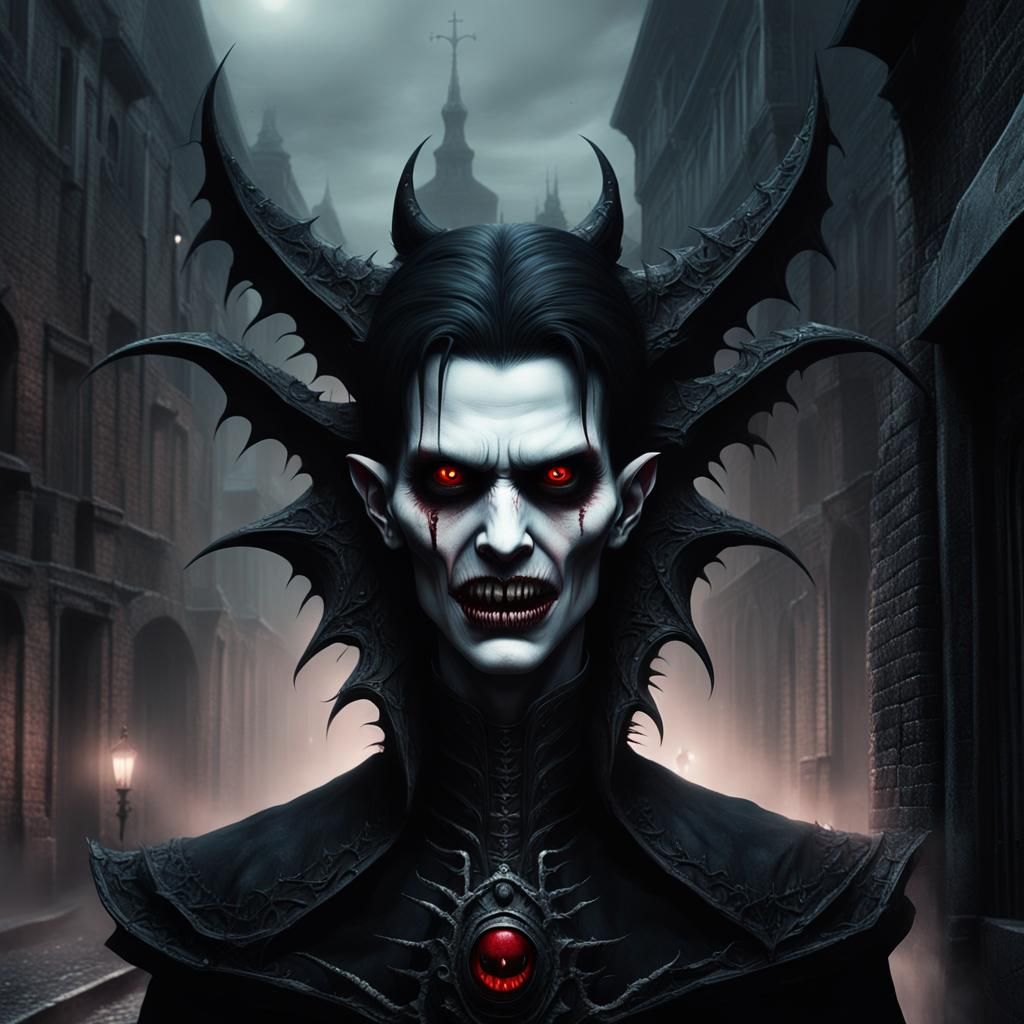 Gothic Vampire in Misty Alleyway