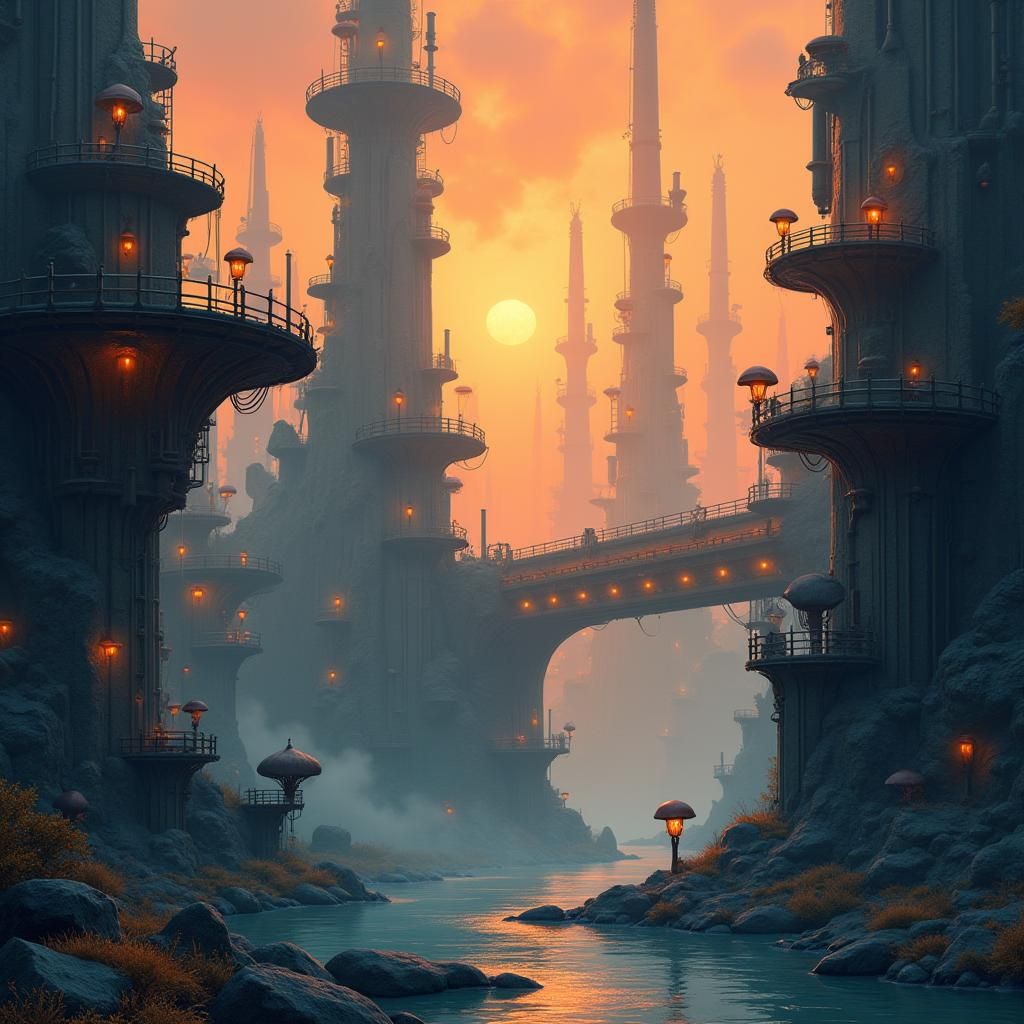 Cartoon Industrial Metropolis in Fantasy Concept Art