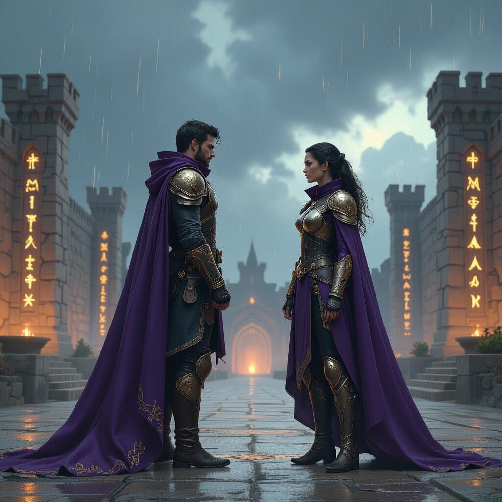 Dramatic Confrontation at Military Academy in Fantasy Art St...