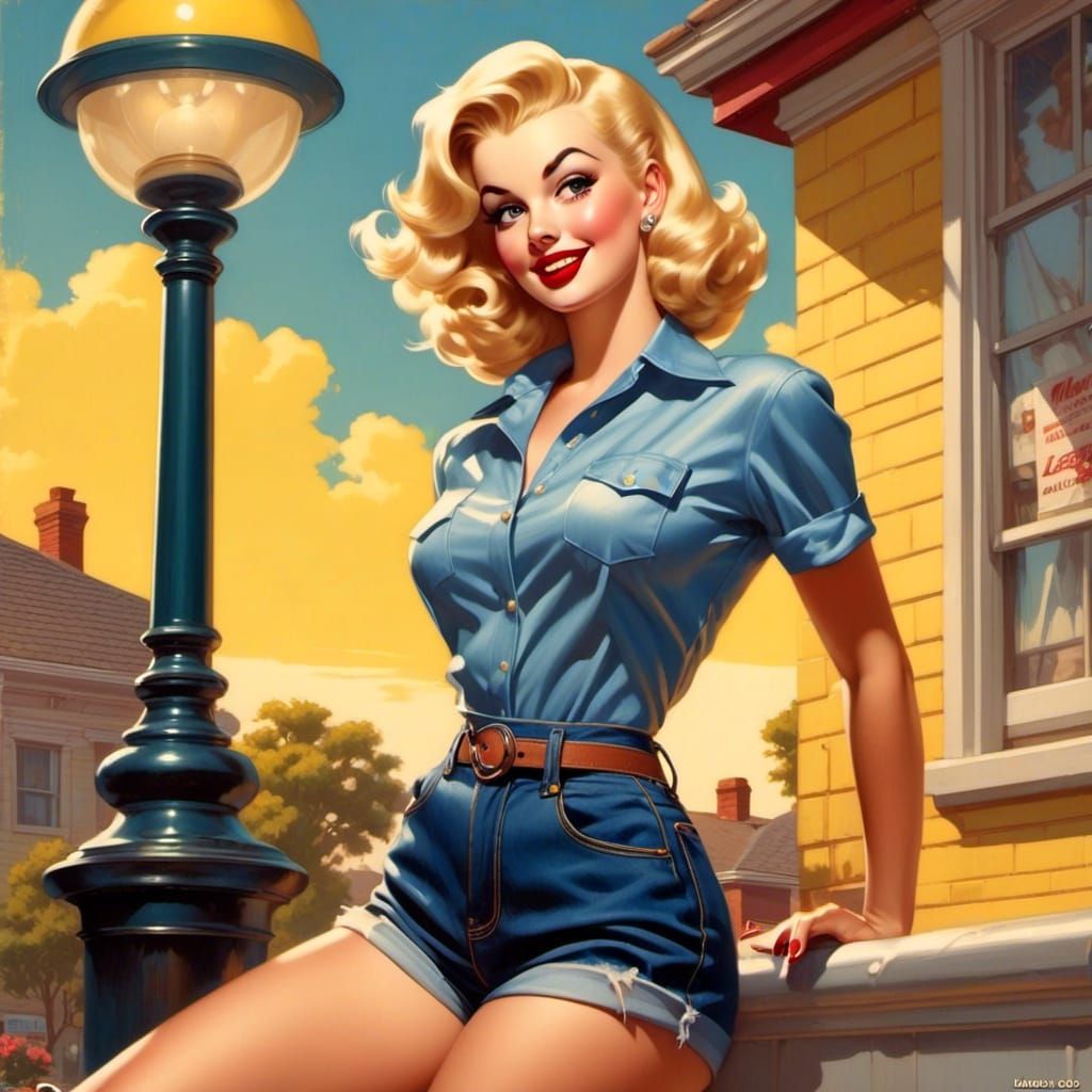 Blonde Woman Pin-Up in Elvgren Style
