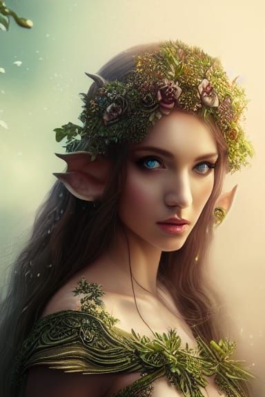 Elegant Elf Goddess in Hyper-Realistic Digital Art