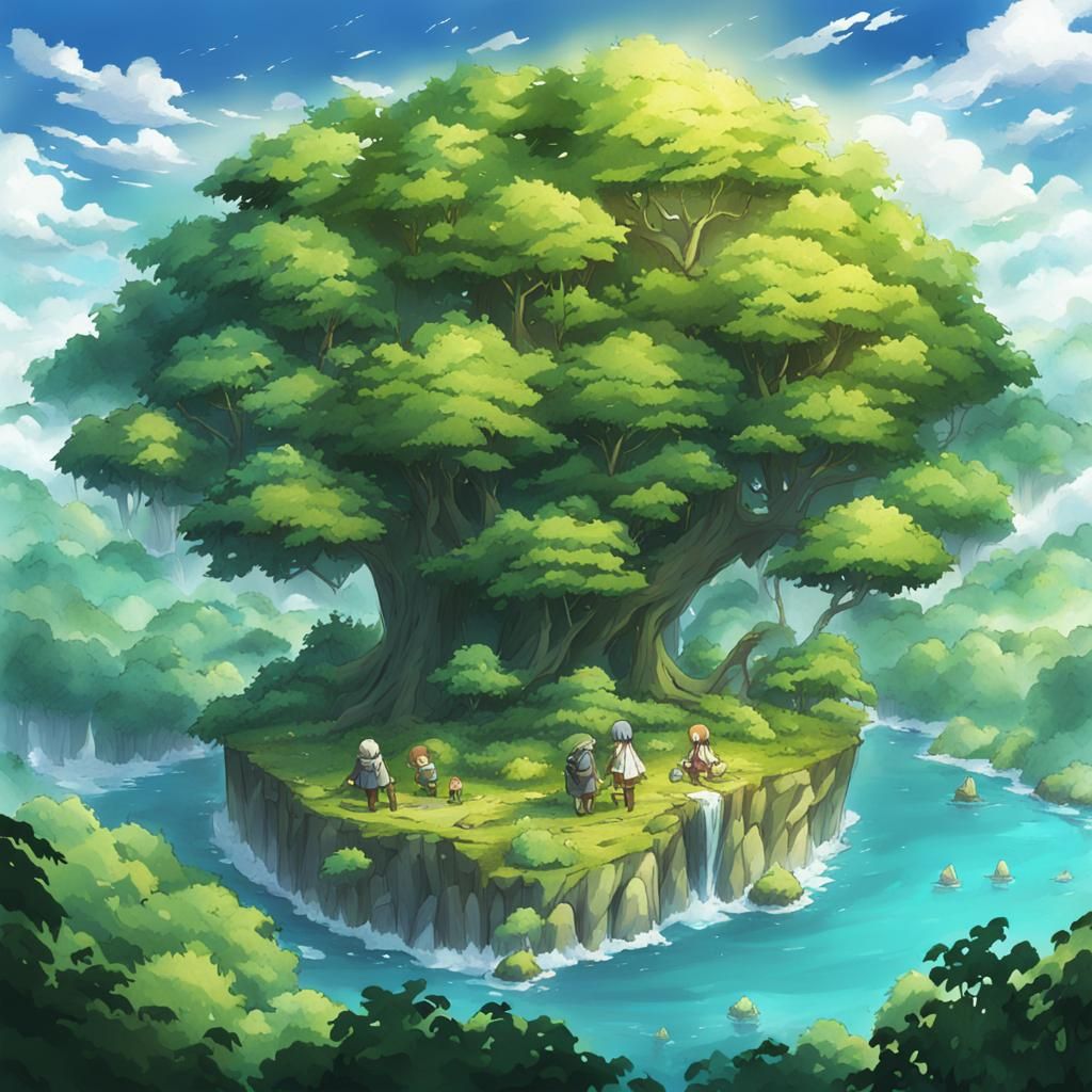 Fantasy Forest Island in Anime Style