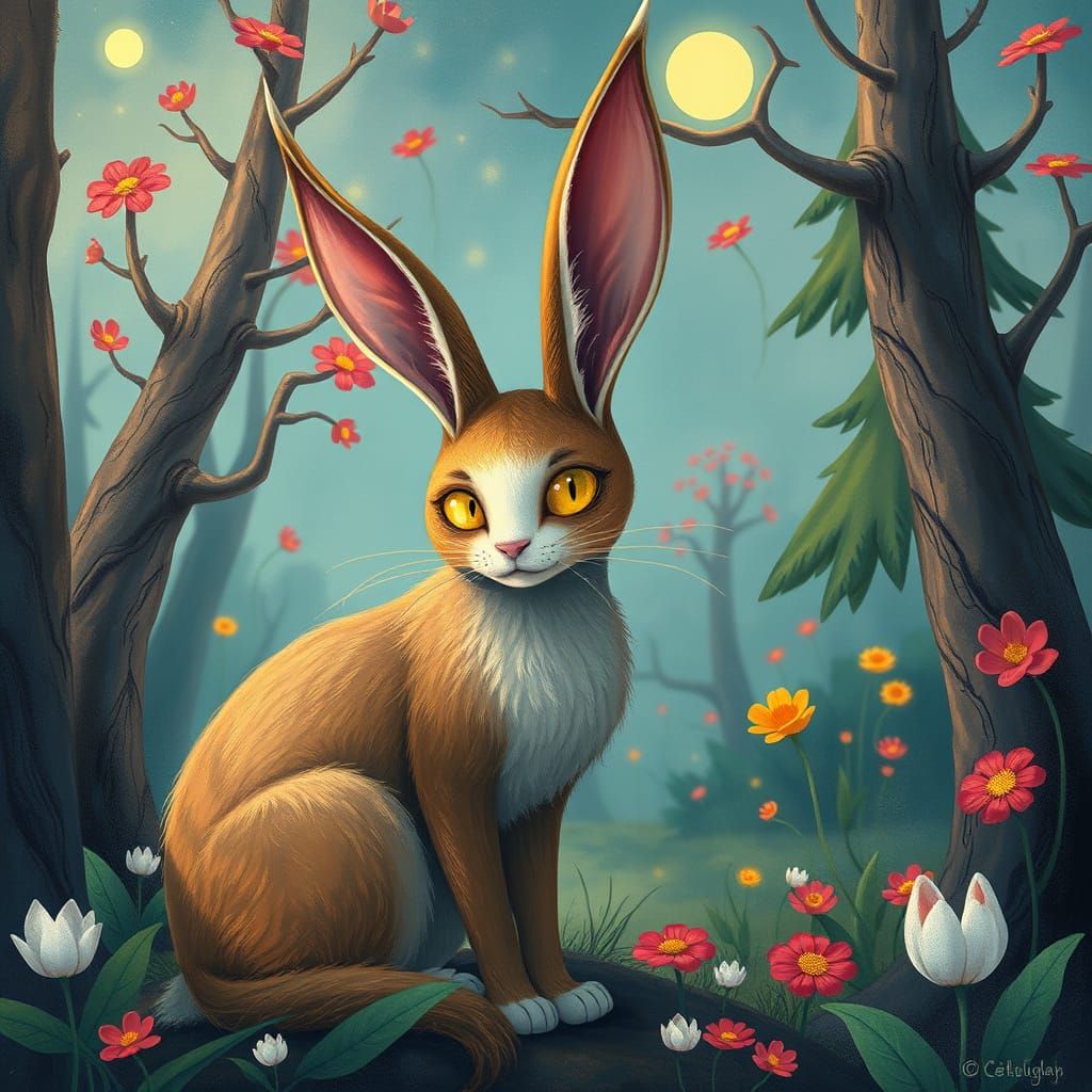 Mythical Catalope in Enchanted Forest, Digital Art