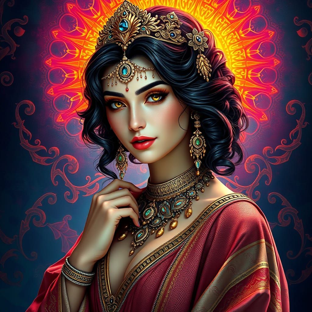 Ornate Goddess Portrait in Art Nouveau Style