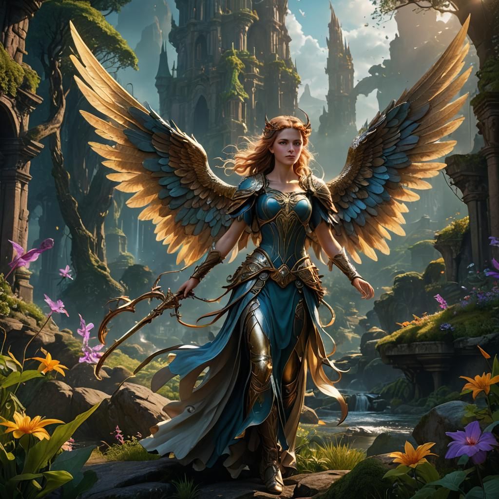 Angelic Figure in Fantastical Fairy Landscape