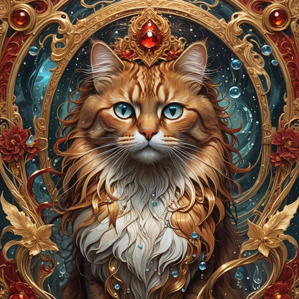 Ethereal Cat Portrait in Art Nouveau Style