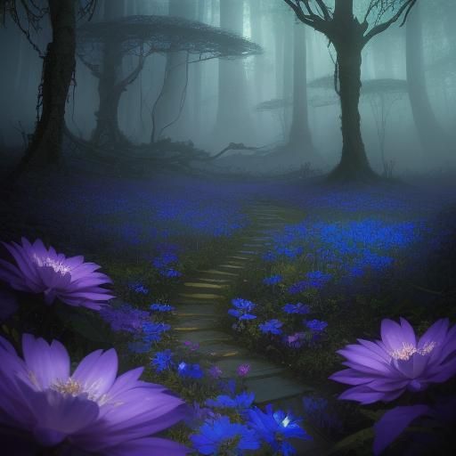 Mystical Smoke Flower in Ancient Forest, Art Nouveau