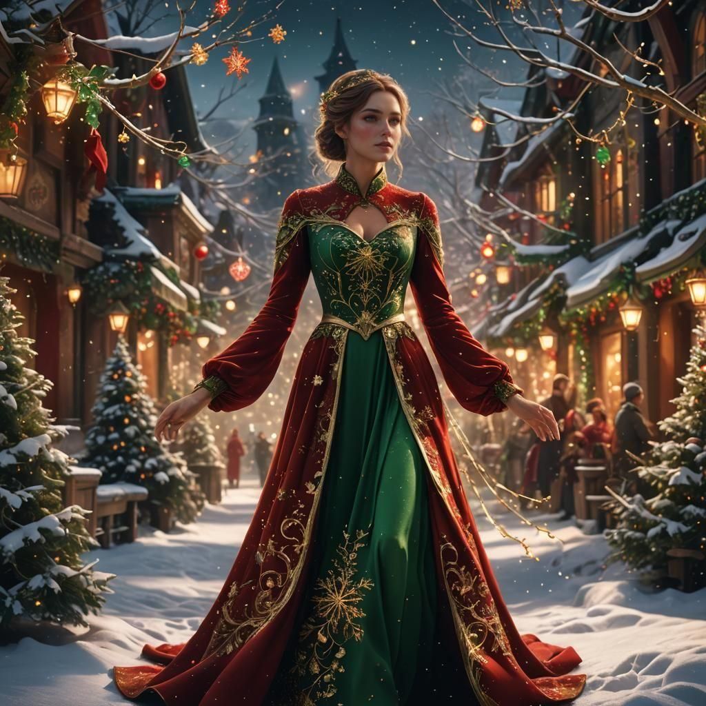 Festive Christmas Dress in Detailed Matte Painting