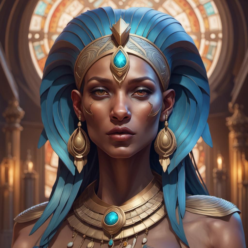 Sekhmet Portrait in Hyperdetailed Art Nouveau Style