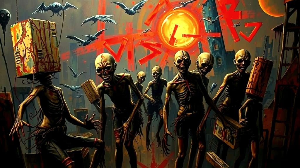 Nightmarish Cityscape with Grotesque Figures