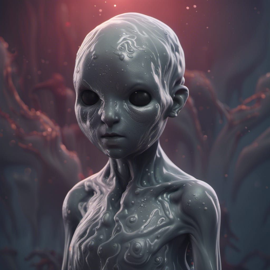 Faceless Grey Humanoid Slime: Detailed Matte Painting