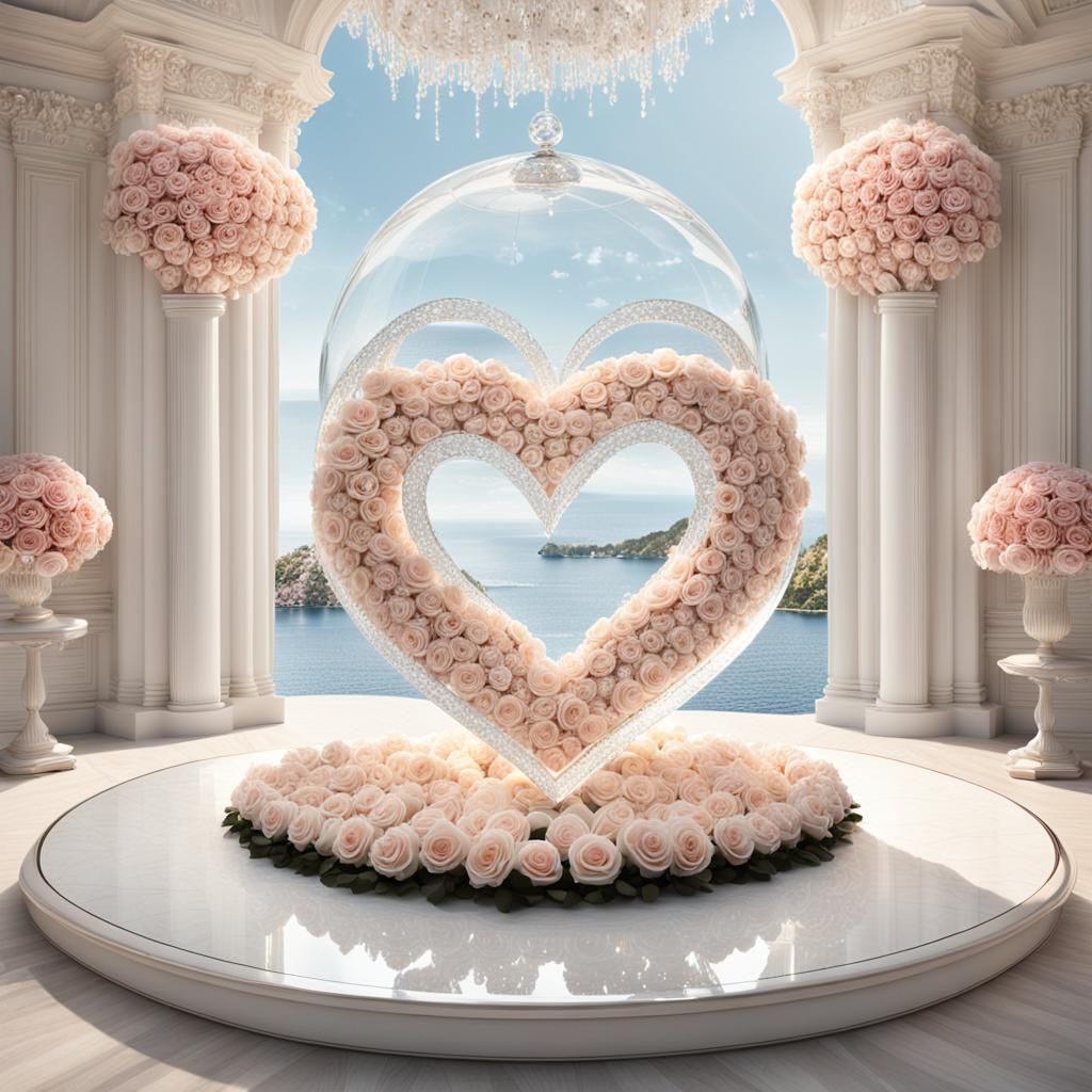 Romantic Glass Roses with Diamonds and 3D 'XOXO'