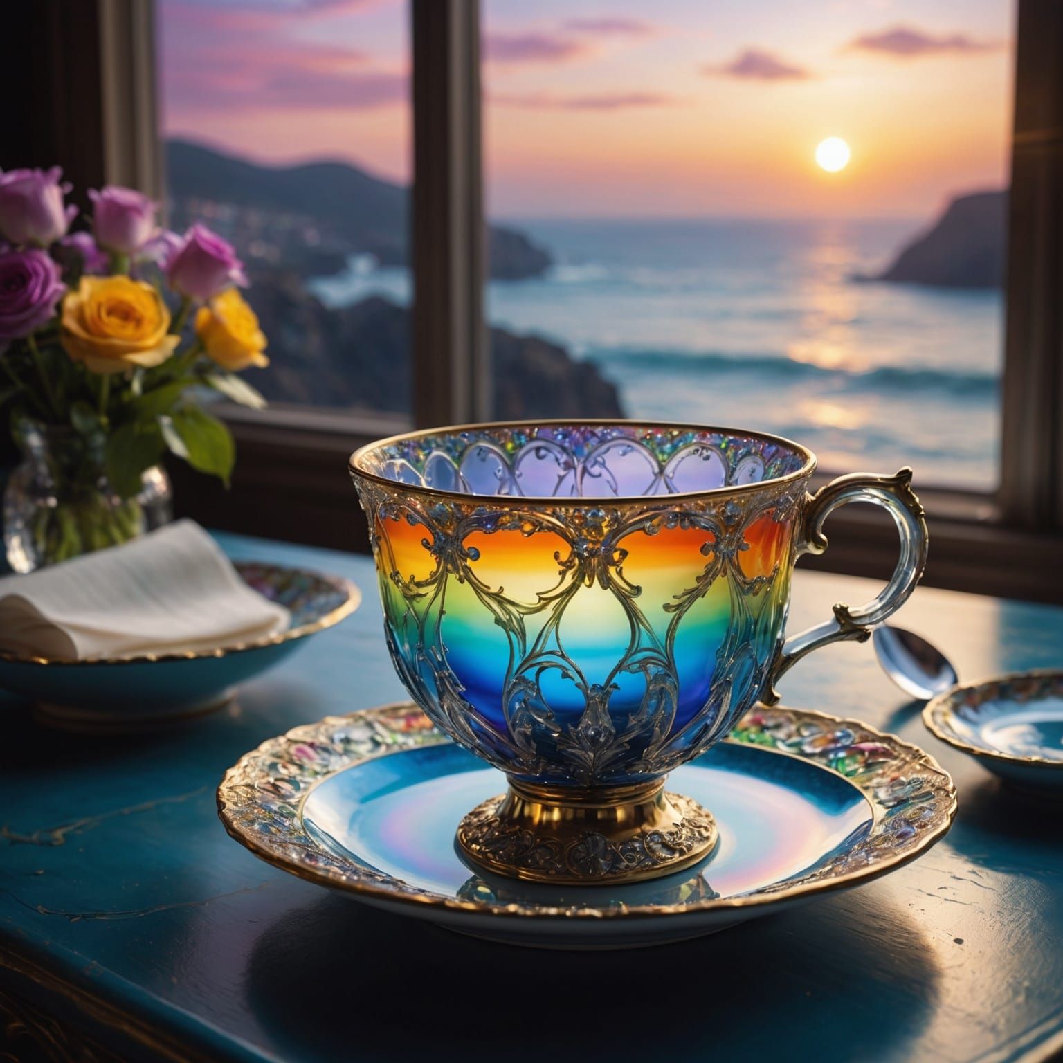 Ethereal Ghost with Teacup Sunrise, Digital Art