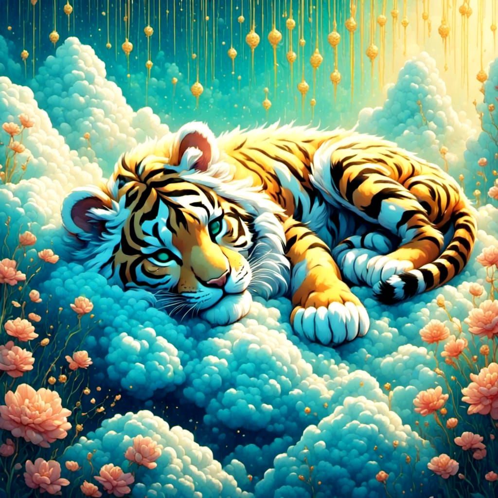Cloud Tiger Sleeping: Cute AI Animal
