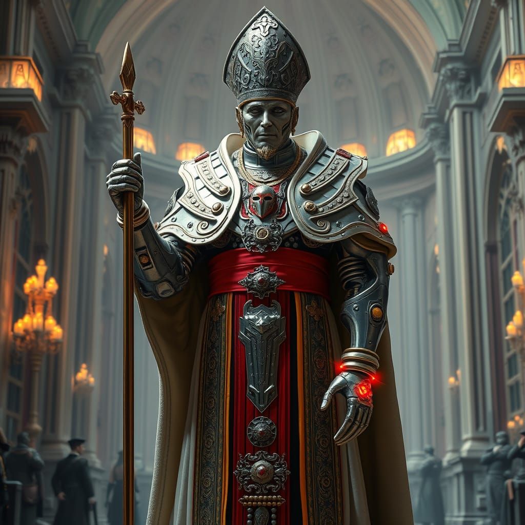 Cyberpunk Pope in Futuristic Vatican
