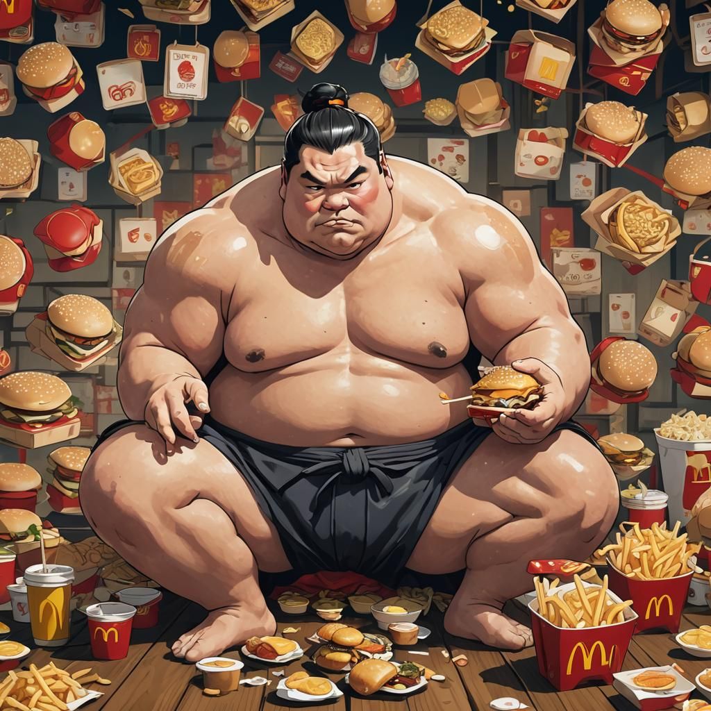 Sumo Wrestler's McDonald's Feast: Anime Style