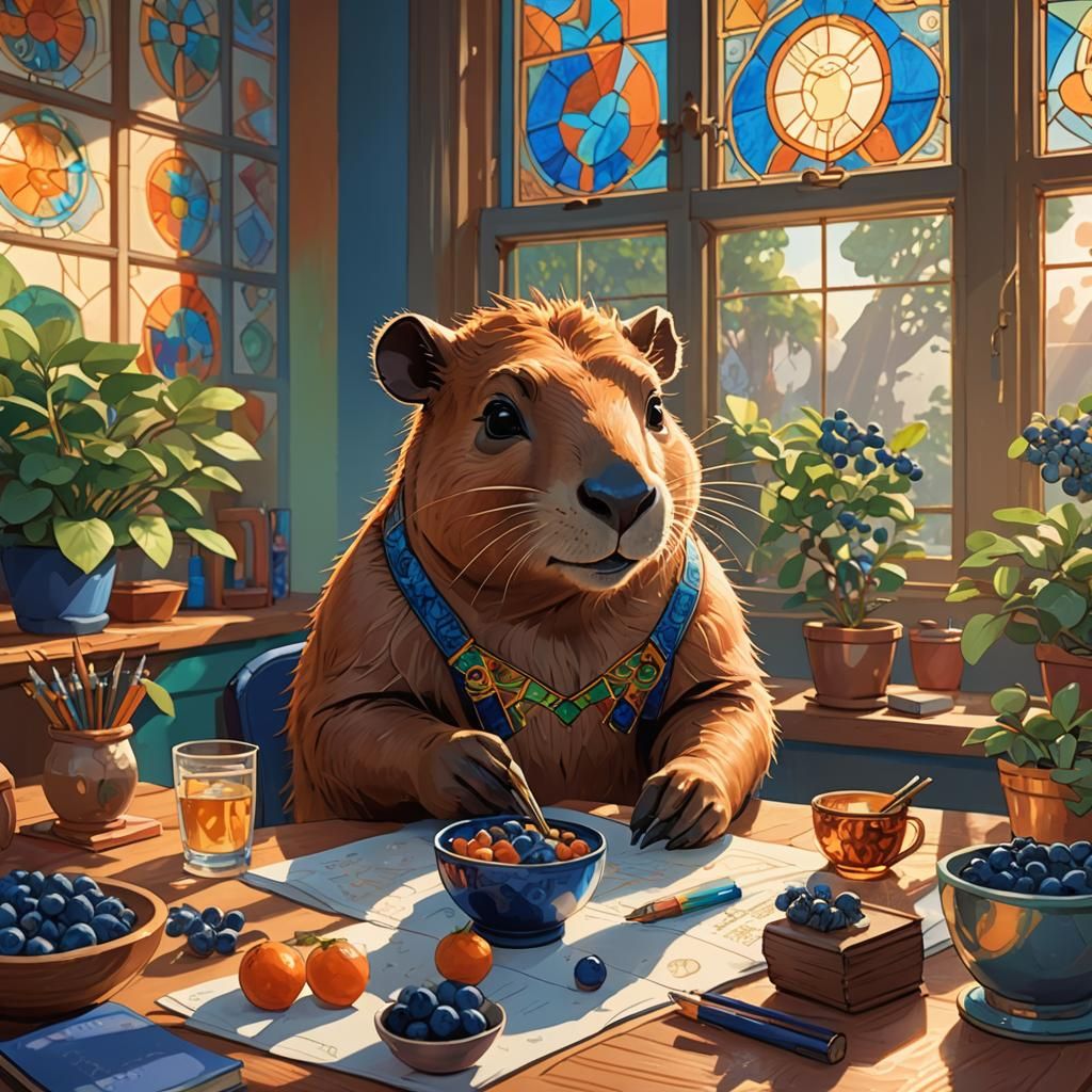 Capybara Student Does Homework: Pixar Style Concept Art
