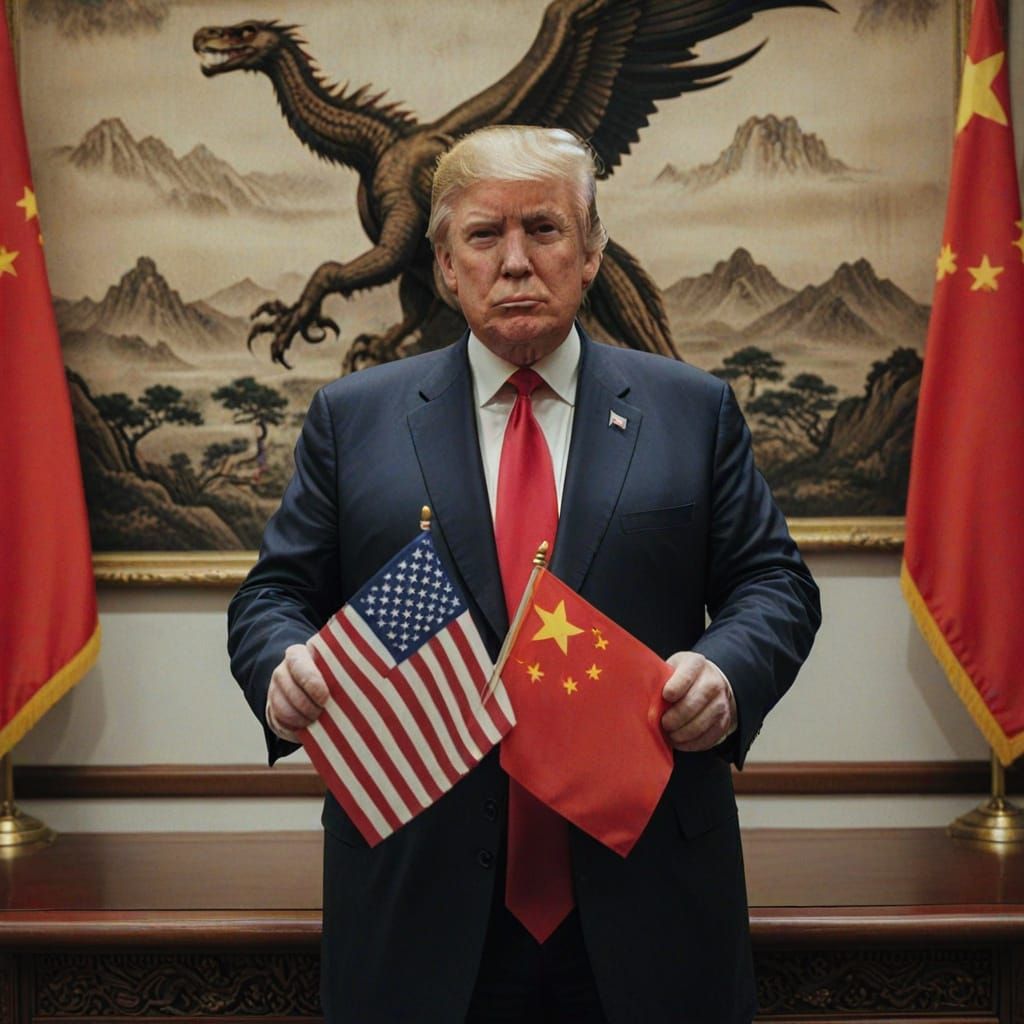 Cinematic Portrait of Donald Trump with China Flag