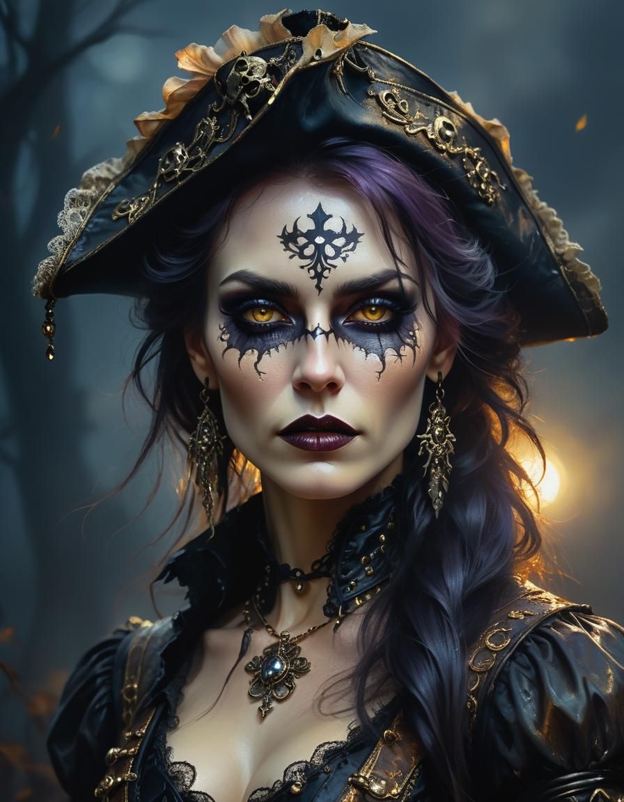 Gothic Pirate Portrait in Misty Autumn Night