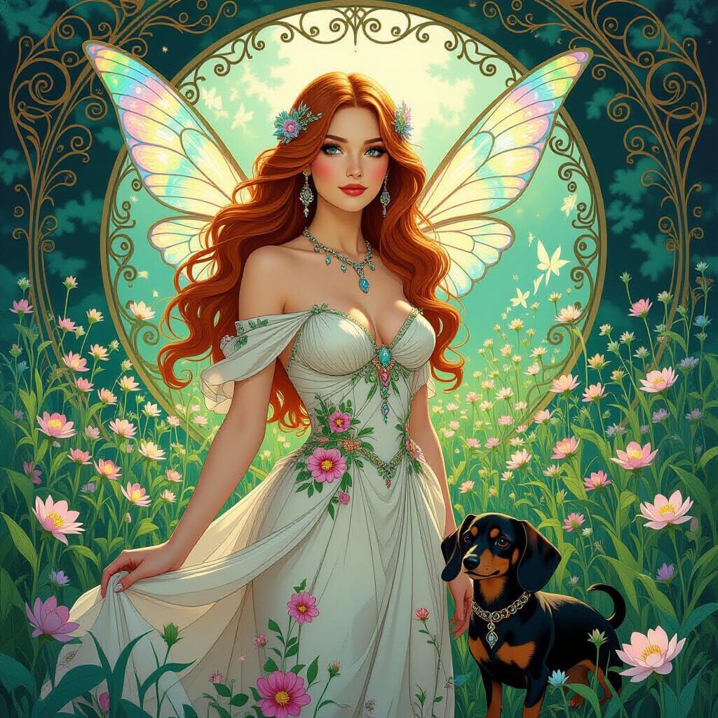 Art Nouveau Woman in Bioluminescent Field