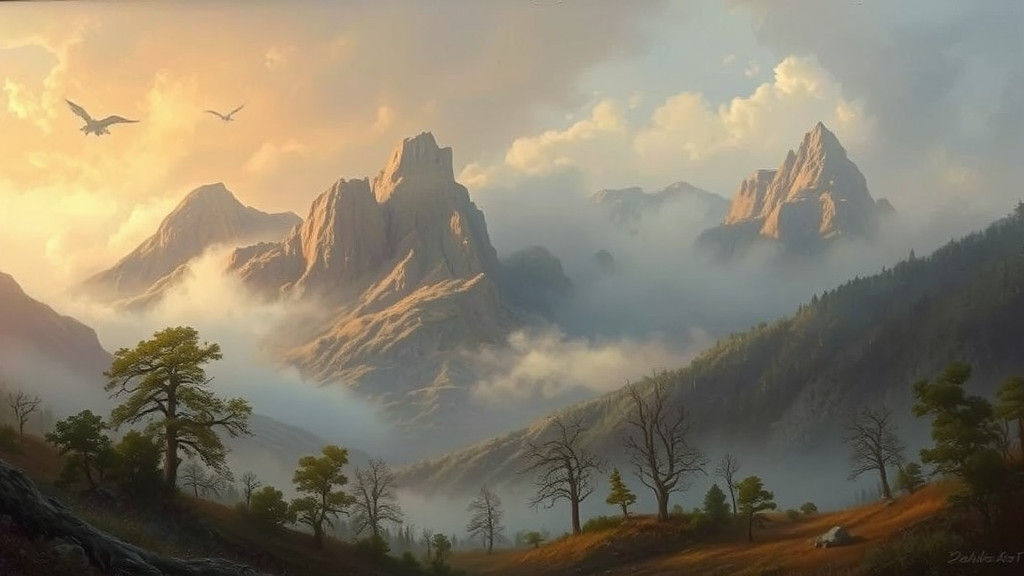 Mystical Fantasy Landscape in Oil Painting Style