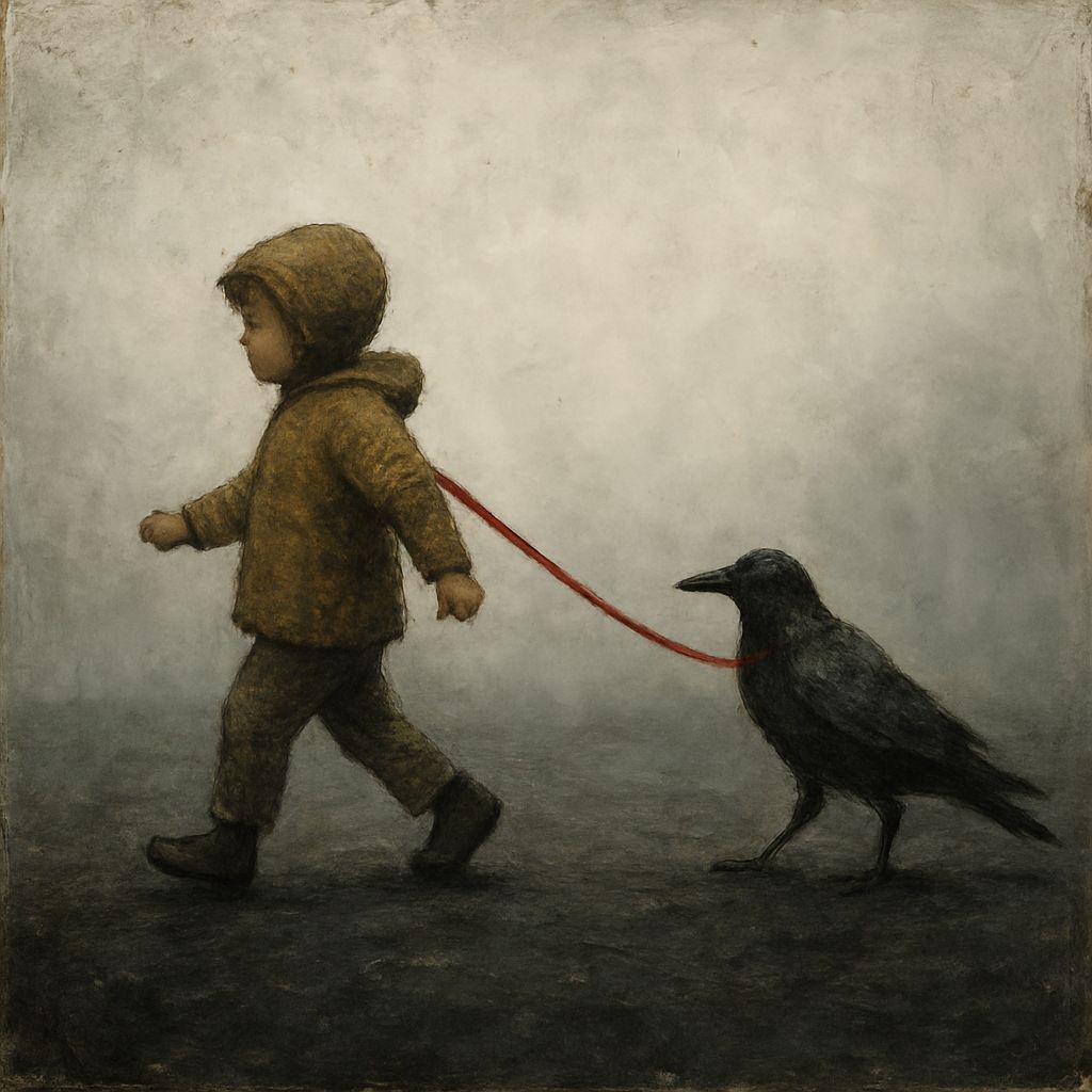 Encaustic Art: Child Pulled by Crow