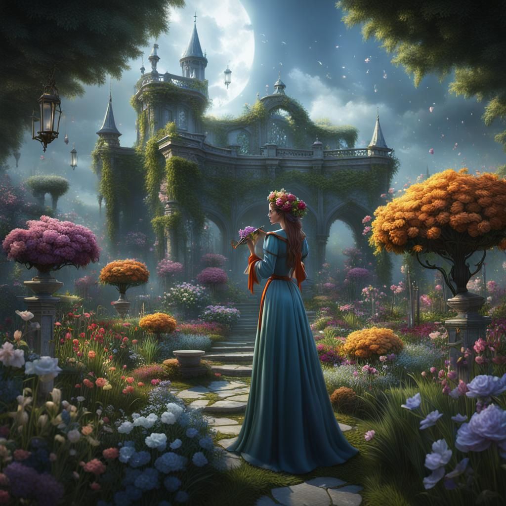 Flower Garden with Maiden: Fantasy Concept Art