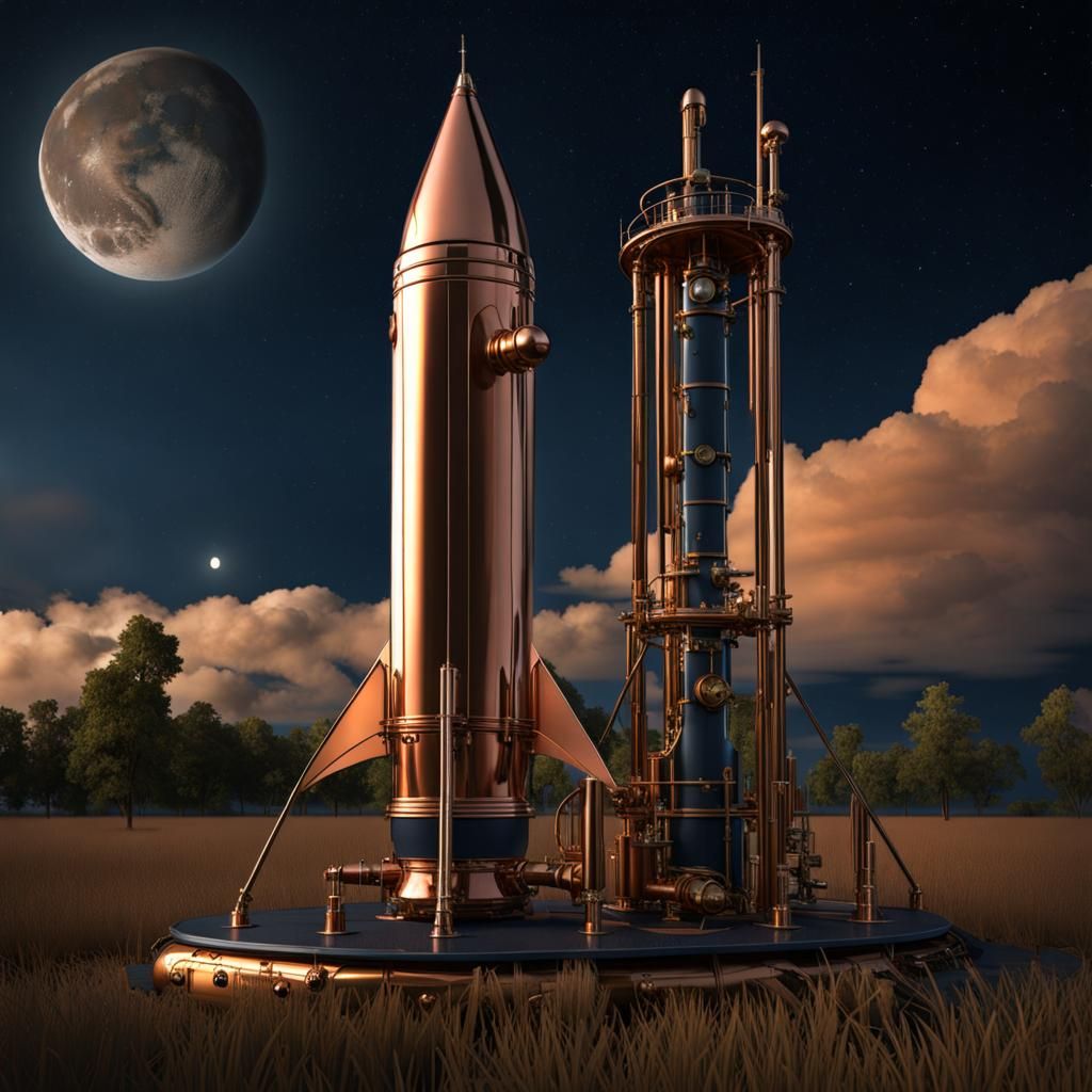 Steampunk Rocket to Mars in Dark Fantasy Concept Art