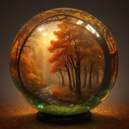 Autumnal Miniature World in Glass Ball